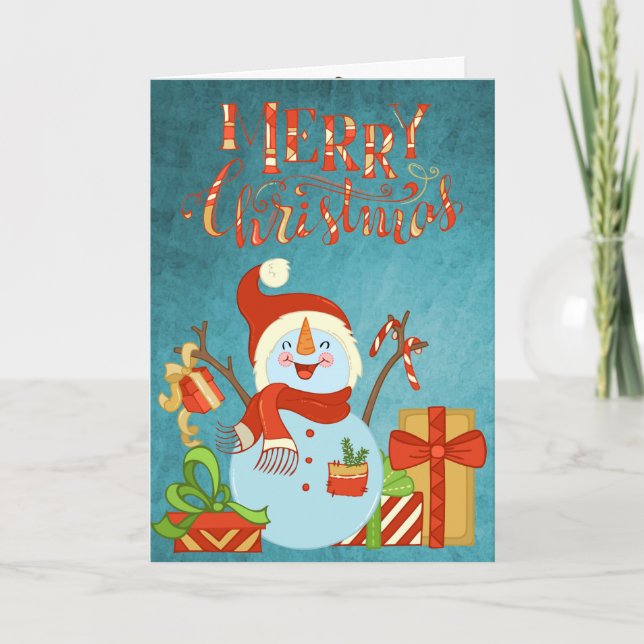Cute Happy Snowman Merry Christmas Card (Front)