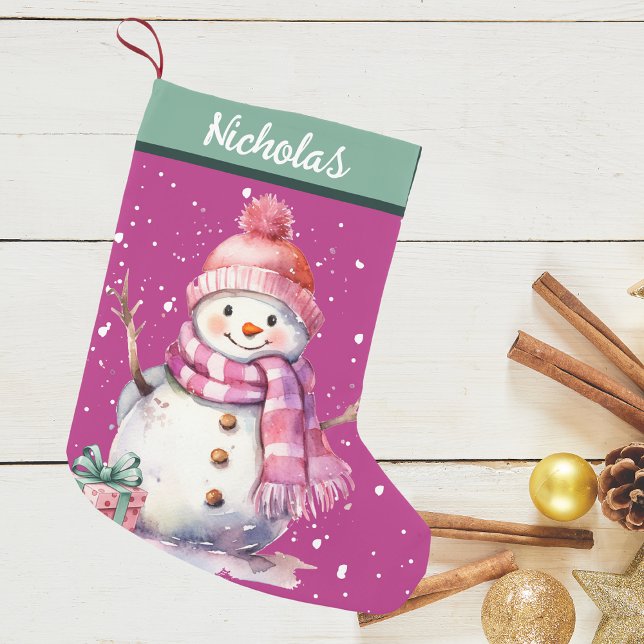 Cute Happy Snowman with Present For You Small Christmas Stocking (Creator Uploaded)