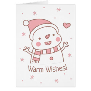Cute Happy Snowman with Scarf, Warm Wishes