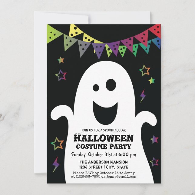 Cute Happy Spooky Ghost Halloween Costume Party Invitation (Front)