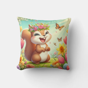 Cute, happy springtime squirrel  cushion