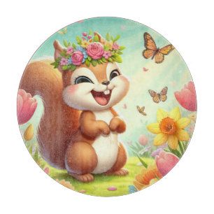 Cute, happy springtime squirrel  cutting board