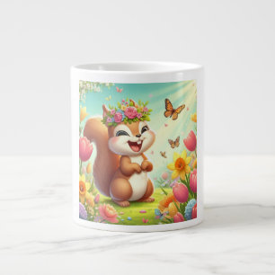 Cute, happy springtime squirrel  large coffee mug