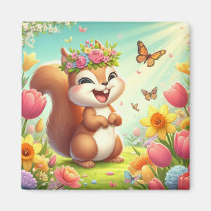 Cute, happy springtime squirrel  magnet