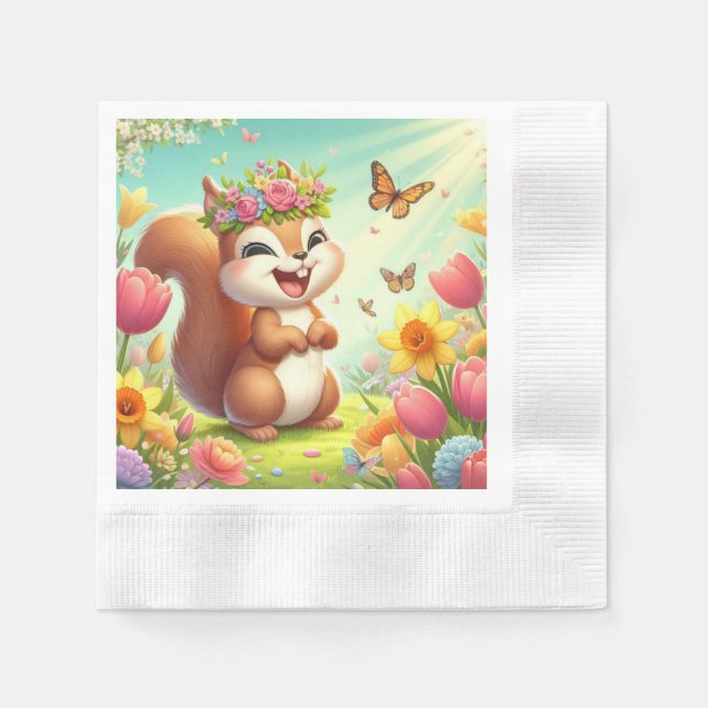 Cute, happy springtime squirrel  napkin (Front)