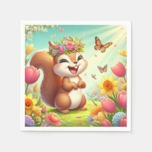 Cute, happy springtime squirrel  napkin