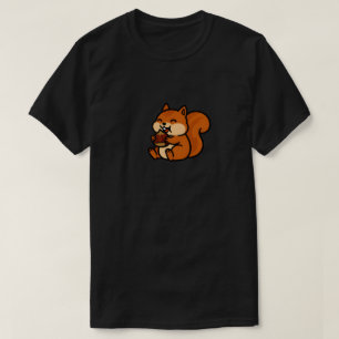 Cute Happy Squirrel Eating Acorn Cartoon Animal T-Shirt