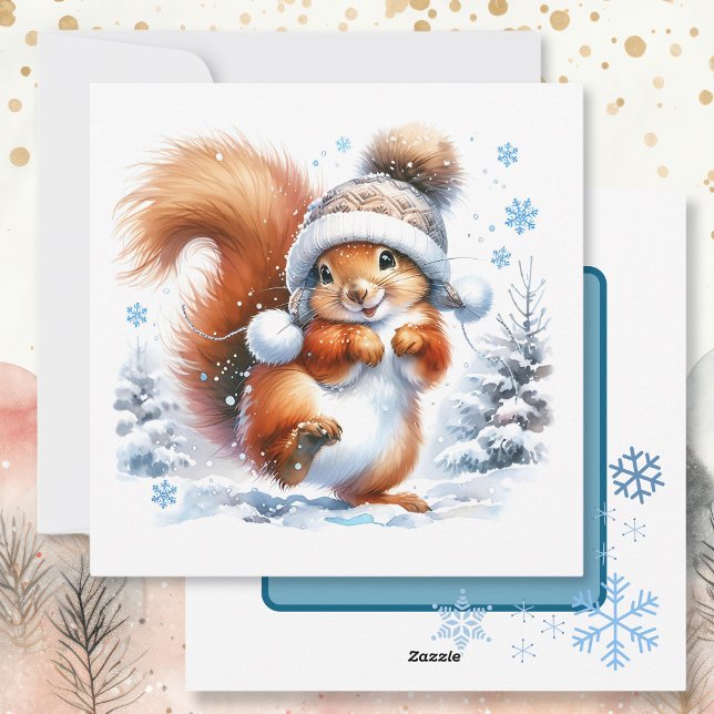 Cute Happy Squirrel Festive Personalised Christmas Holiday Card (Creator Uploaded)