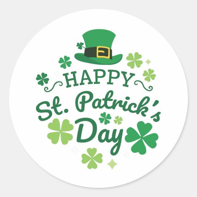 Cute Happy St. Patrick's Day Lucky Celebrate Print Classic Round Sticker (Front)