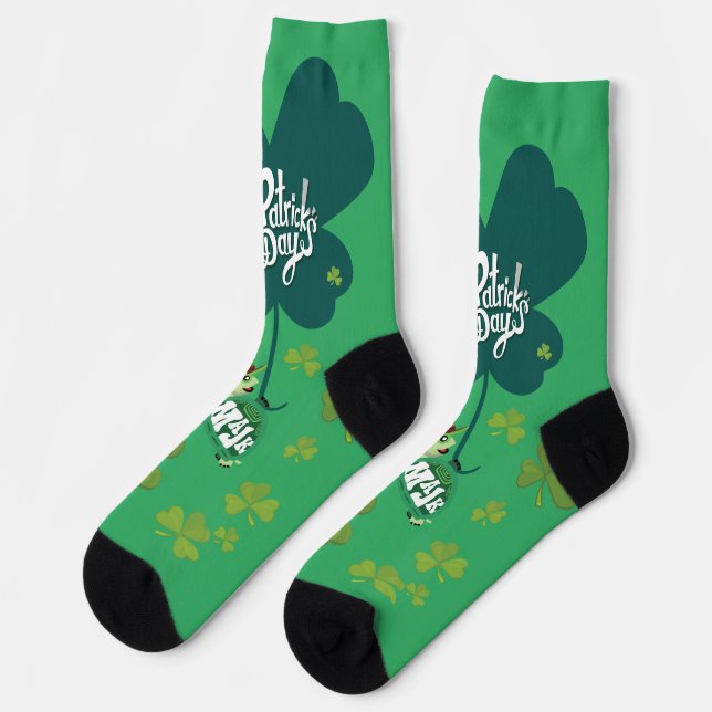 Cute "Happy St. Patrick's Day" MaJk Turtle  Socks (Left)