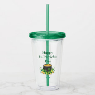 Cute Happy St. Patrick's Day Pot of Gold Acrylic Tumbler