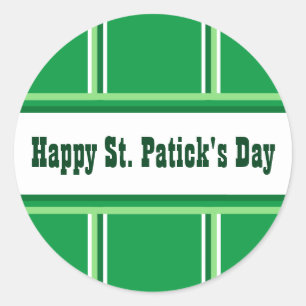 Cute Happy St. Patrick's Day Striped Green Classic Round Sticker