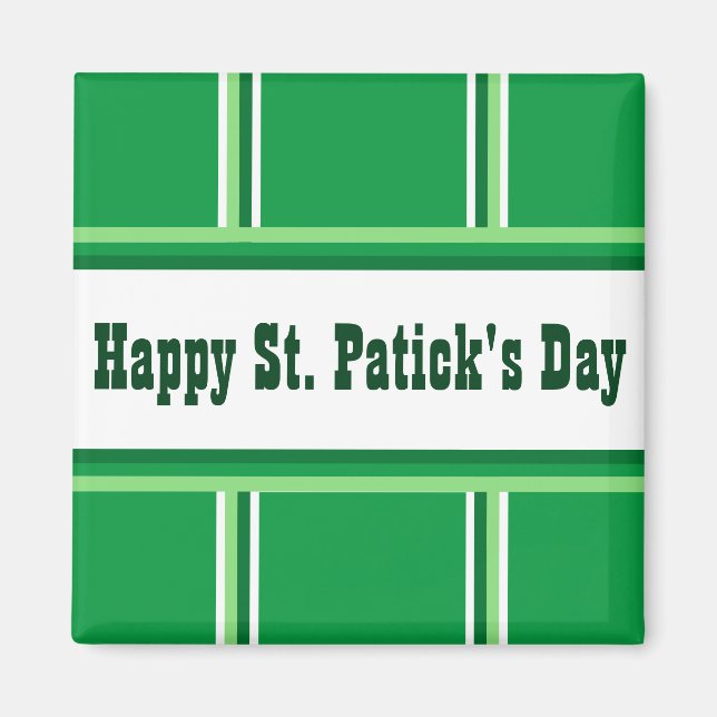 Cute Happy St. Patrick's Day Striped Green Magnet (Front)