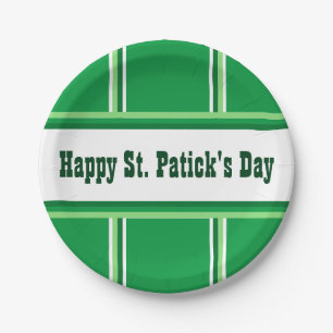 Cute Happy St. Patrick's Day Striped Green Paper Plate