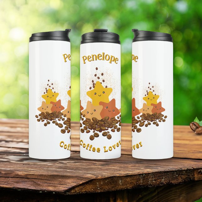Cute Happy Stars & Beans Coffee Lover Personalised Thermal Tumbler (Creator Uploaded)