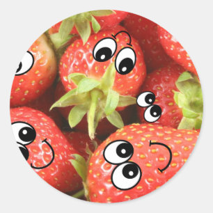 Cute Happy Strawberries Classic Round Sticker