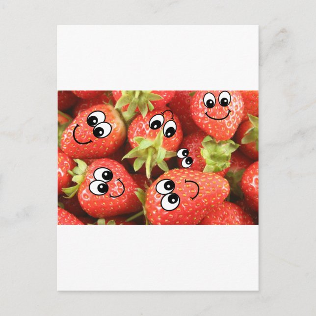 Cute Happy Strawberries Postcard (Front)