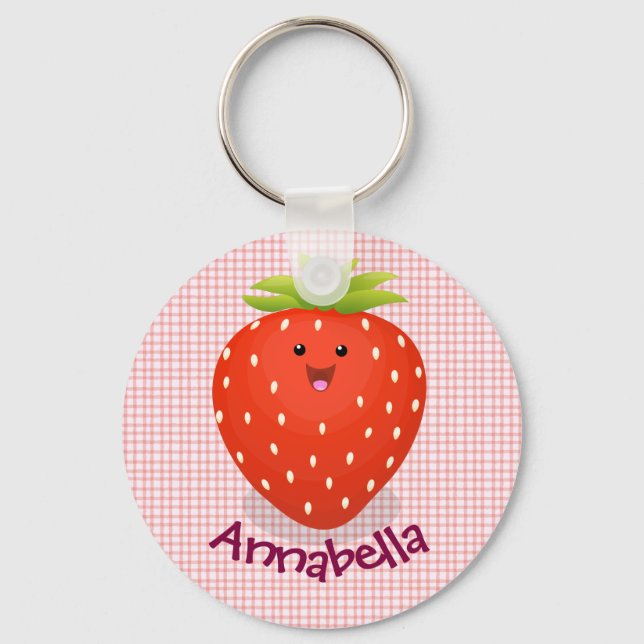 Cute happy strawberry cartoon illustration key ring (Front)
