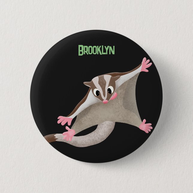 Cute happy sugar glider cartoon illustration 6 cm round badge (Front)
