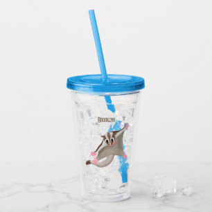 Cute happy sugar glider cartoon illustration acrylic tumbler