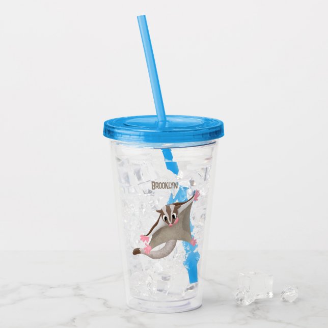 Cute happy sugar glider cartoon illustration acrylic tumbler (Front Ice)
