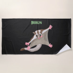 Cute happy sugar glider cartoon illustration beach towel