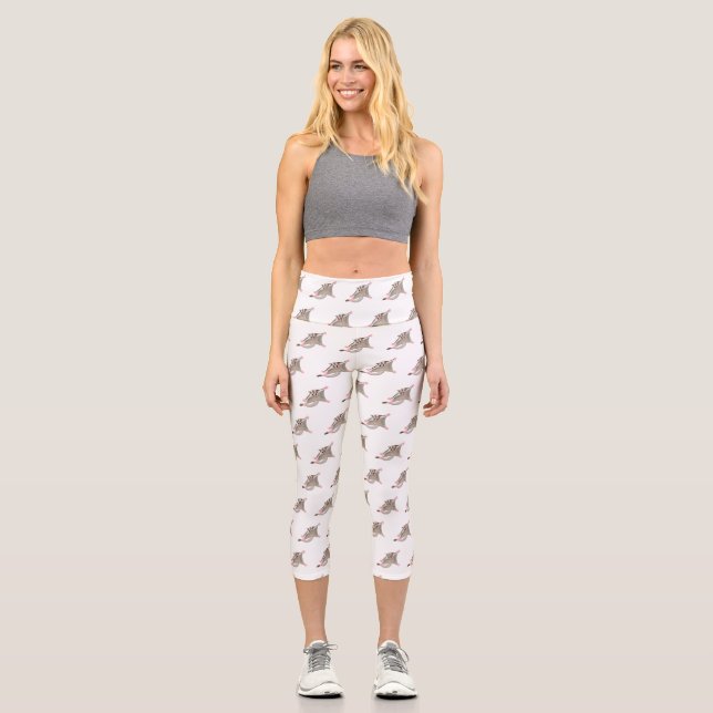 Cute happy sugar glider cartoon illustration capri leggings (Front)