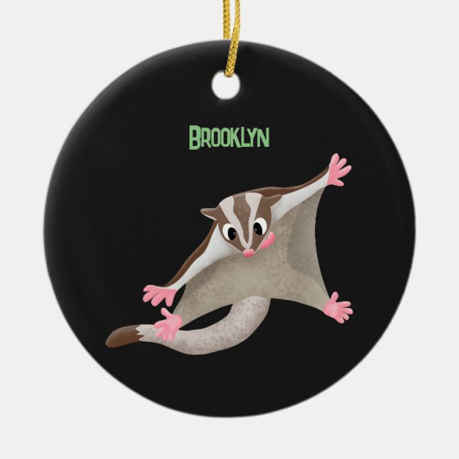 Cute happy sugar glider cartoon illustration ceramic tree decoration (Front)