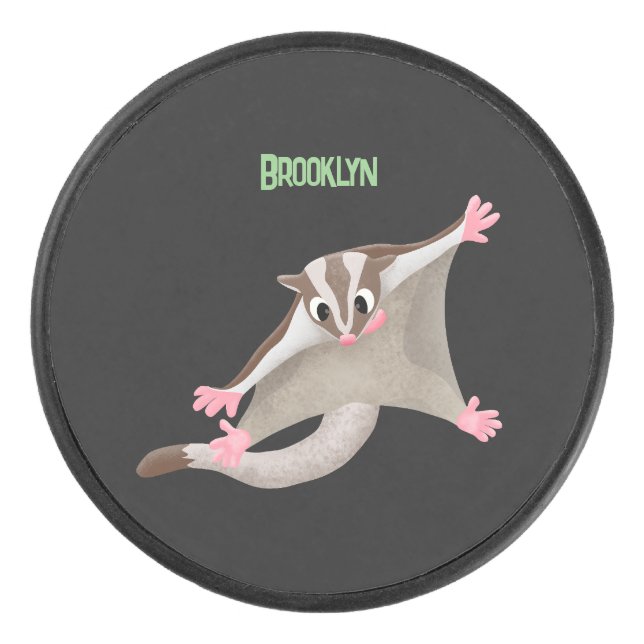 Cute happy sugar glider cartoon illustration hockey puck (Front)