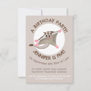 Cute happy sugar glider cartoon illustration invitation