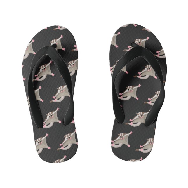 Cute happy sugar glider cartoon illustration kid's flip flops (Footbed)