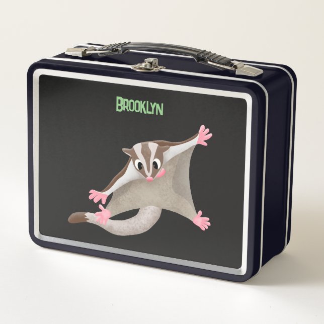 Cute happy sugar glider cartoon illustration metal lunch box (Front)