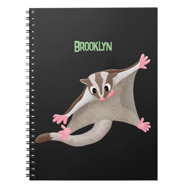 Cute happy sugar glider cartoon illustration notebook (Front)