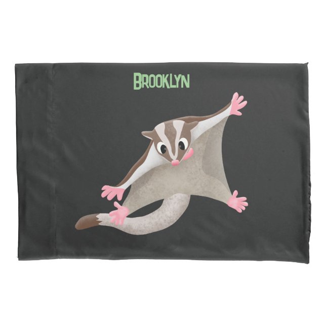 Cute happy sugar glider cartoon illustration pillowcase (Front)
