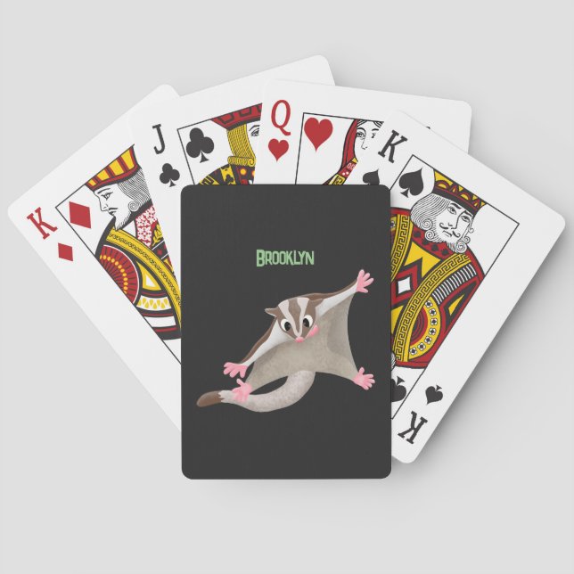 Cute happy sugar glider cartoon illustration playing cards (Back)