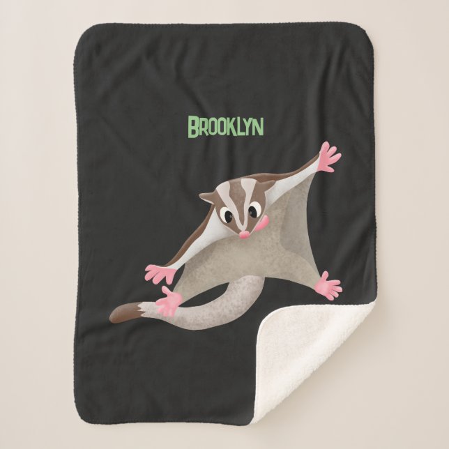 Cute happy sugar glider cartoon illustration sherpa blanket (Front)