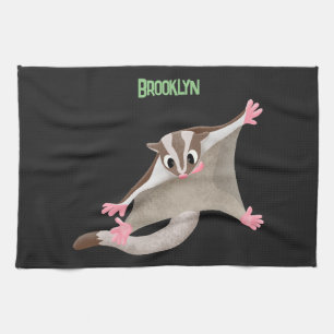 Cute happy sugar glider cartoon illustration tea towel