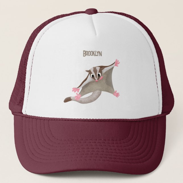 Cute happy sugar glider cartoon illustration trucker hat (Front)