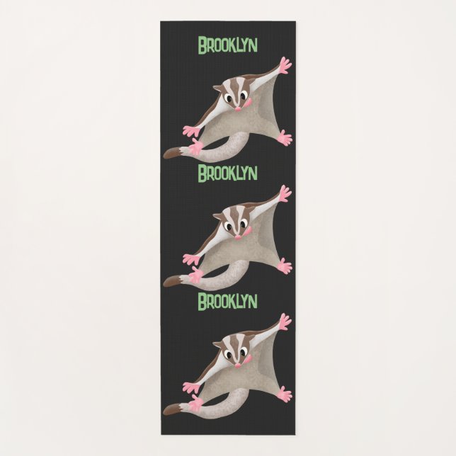 Cute happy sugar glider cartoon illustration yoga mat (Front)