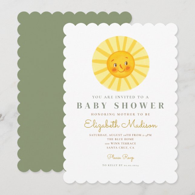 Cute Happy Sun Baby Shower Invitation (Front/Back)