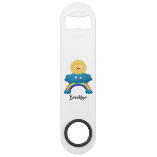 Cute happy sun cloud rainbow cartoon