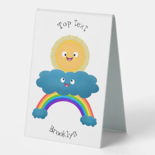 Cute happy sun cloud rainbow cartoon
