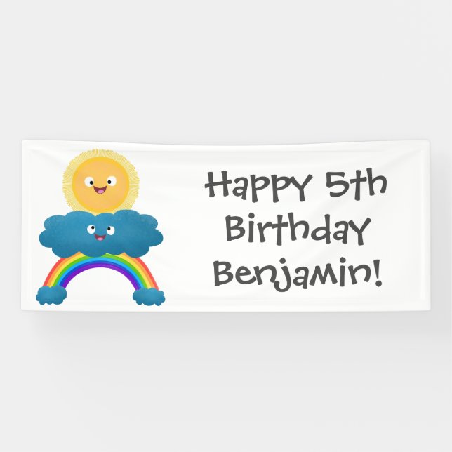 Cute happy sun cloud rainbow cartoon banner (Horizontal)