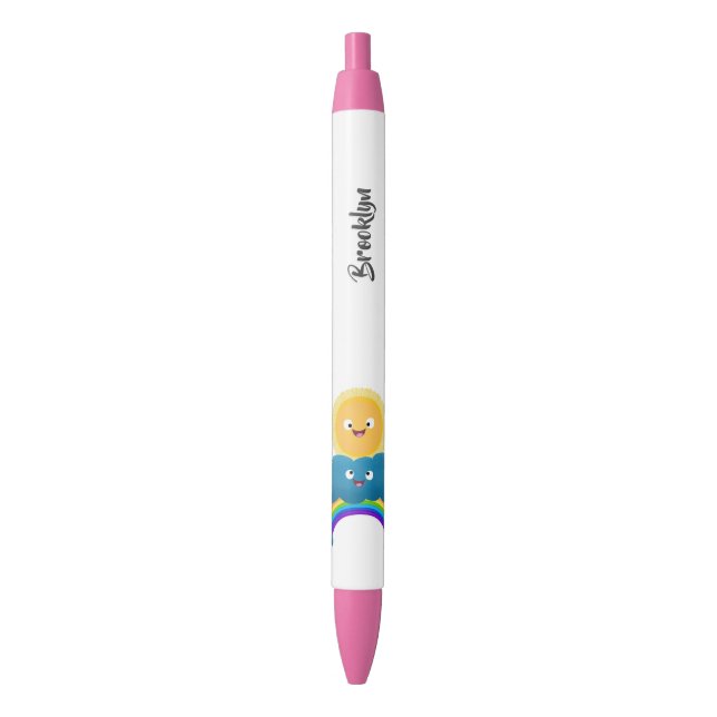 Cute happy sun cloud rainbow cartoon black ink pen (Front Vertical)