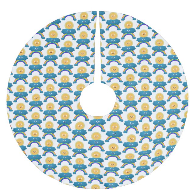 Cute happy sun cloud rainbow cartoon brushed polyester tree skirt (Front)
