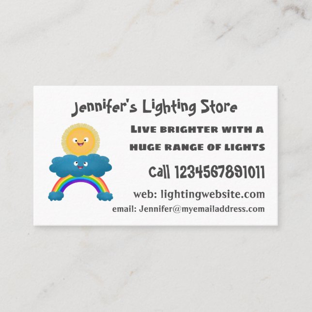 Cute happy sun cloud rainbow cartoon business card (Front)