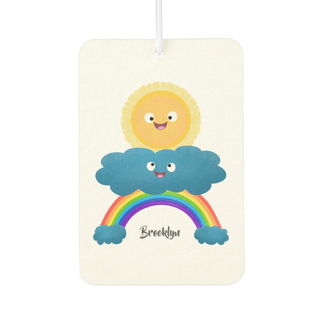 Cute happy sun cloud rainbow cartoon  car air freshener (Front)