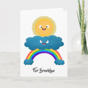Cute happy sun cloud rainbow cartoon card