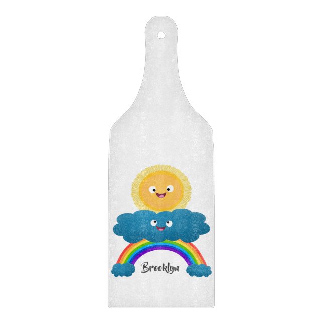 Cute happy sun cloud rainbow cartoon cutting board (Front)