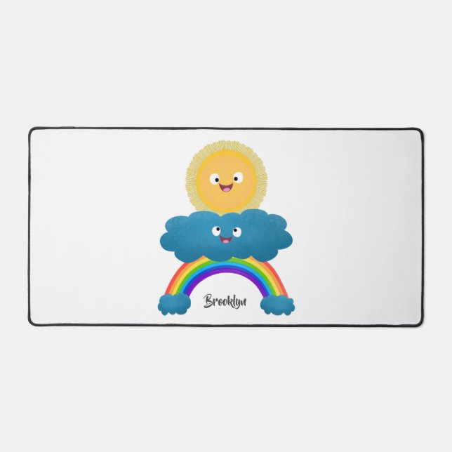 Cute happy sun cloud rainbow cartoon desk mat (Front)